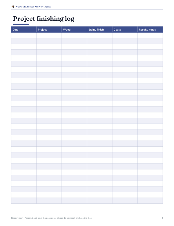 Preview of Printable Wood Finishing Log