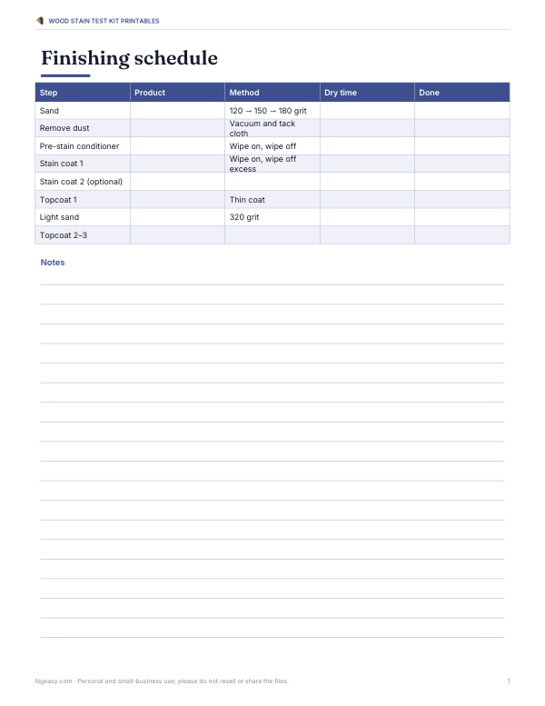 Preview of Printable Wood Finishing Schedule